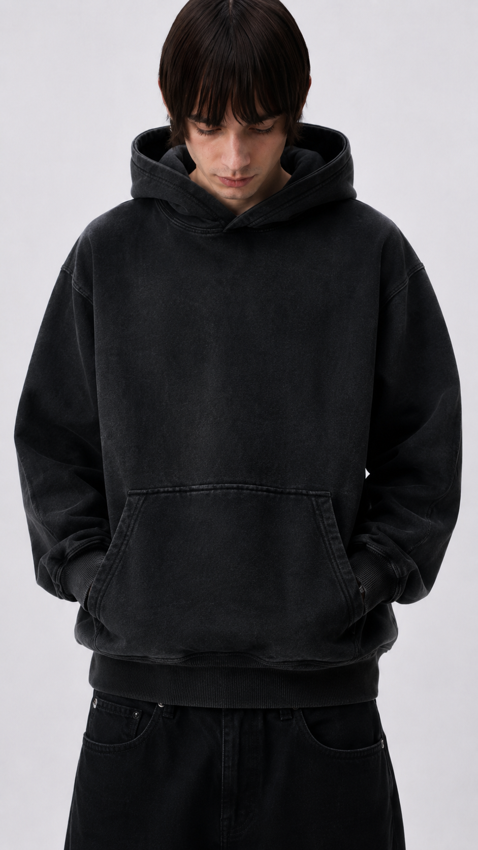320 GSM ACID WASH BLACK PREMIUM UNISEX COTTON HOODIE
