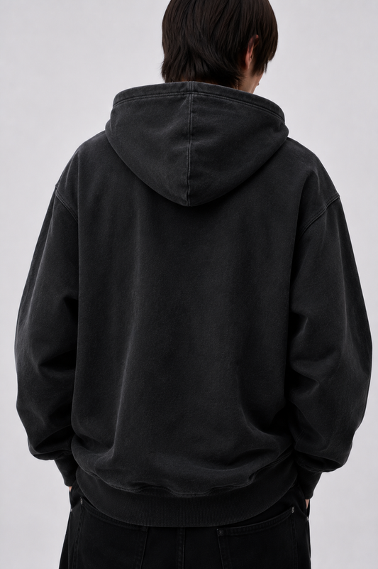 320 GSM ACID WASH BLACK PREMIUM UNISEX COTTON HOODIE