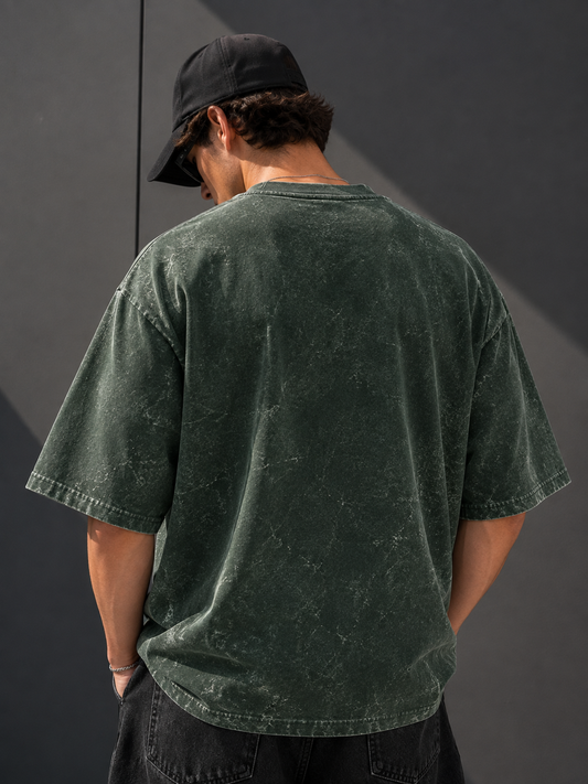 260 GSM ACID WASH BOTTLE GREEN UNISEX COTTON OVERSIZED TSHIRT