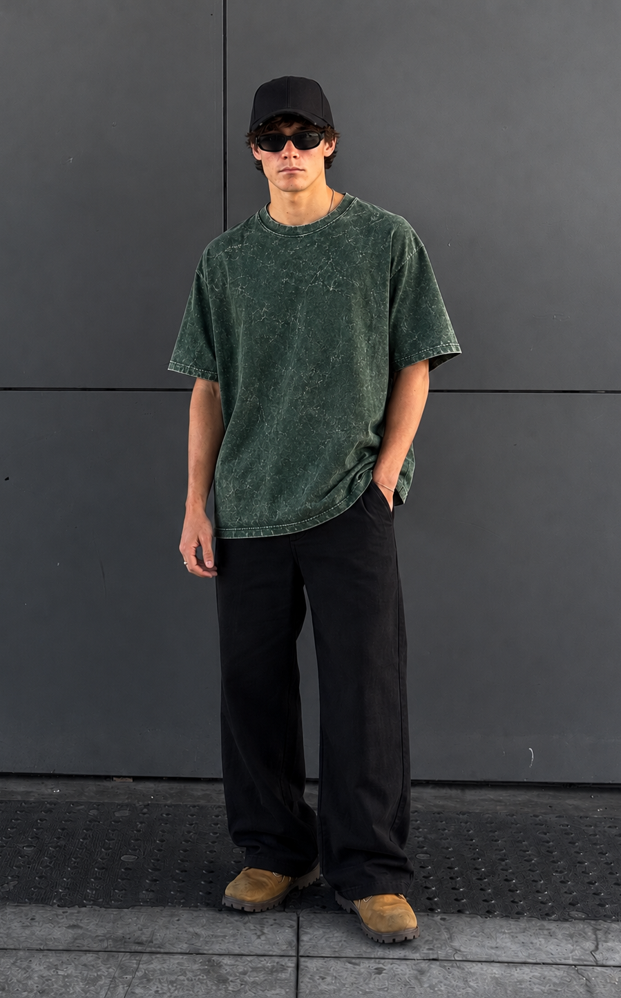 260 GSM ACID WASH BOTTLE GREEN UNISEX COTTON OVERSIZED TSHIRT