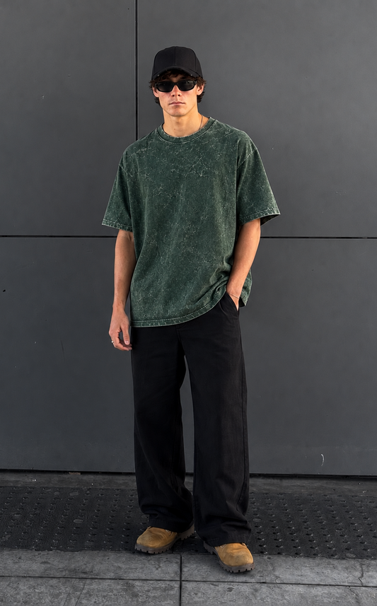 260 GSM ACID WASH BOTTLE GREEN UNISEX COTTON OVERSIZED TSHIRT