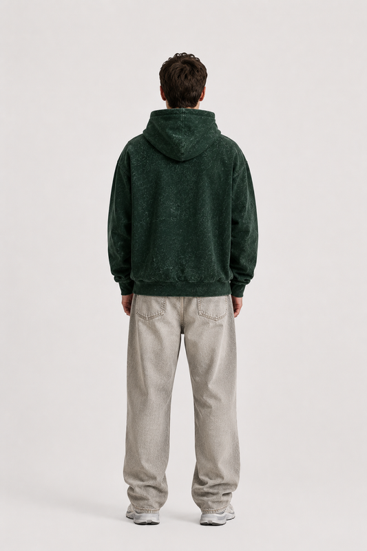 320 GSM ACID WASH BOTTLE GREEN PREMIUM UNISEX COTTON HOODIE