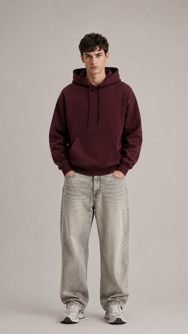 400 GSM MAROON PREMIUM UNISEX OVERSIZED HOODIE