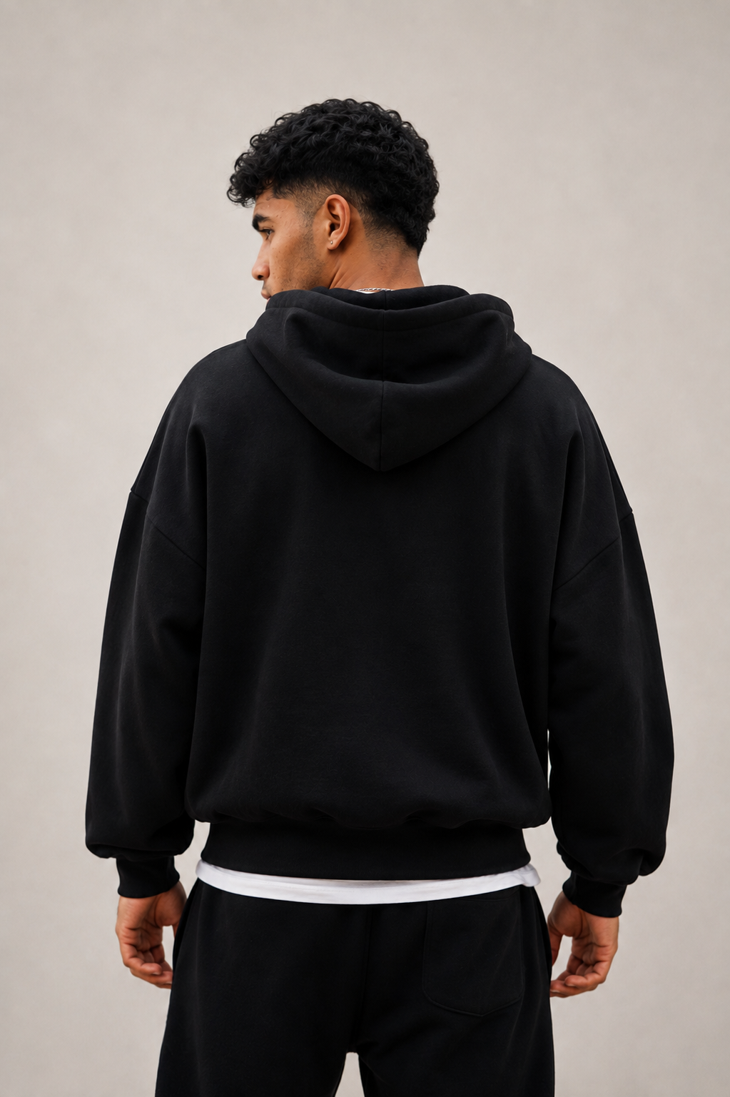 400 GSM UNISEX BLACK PREMIUM COTTON ZIP HOODIE