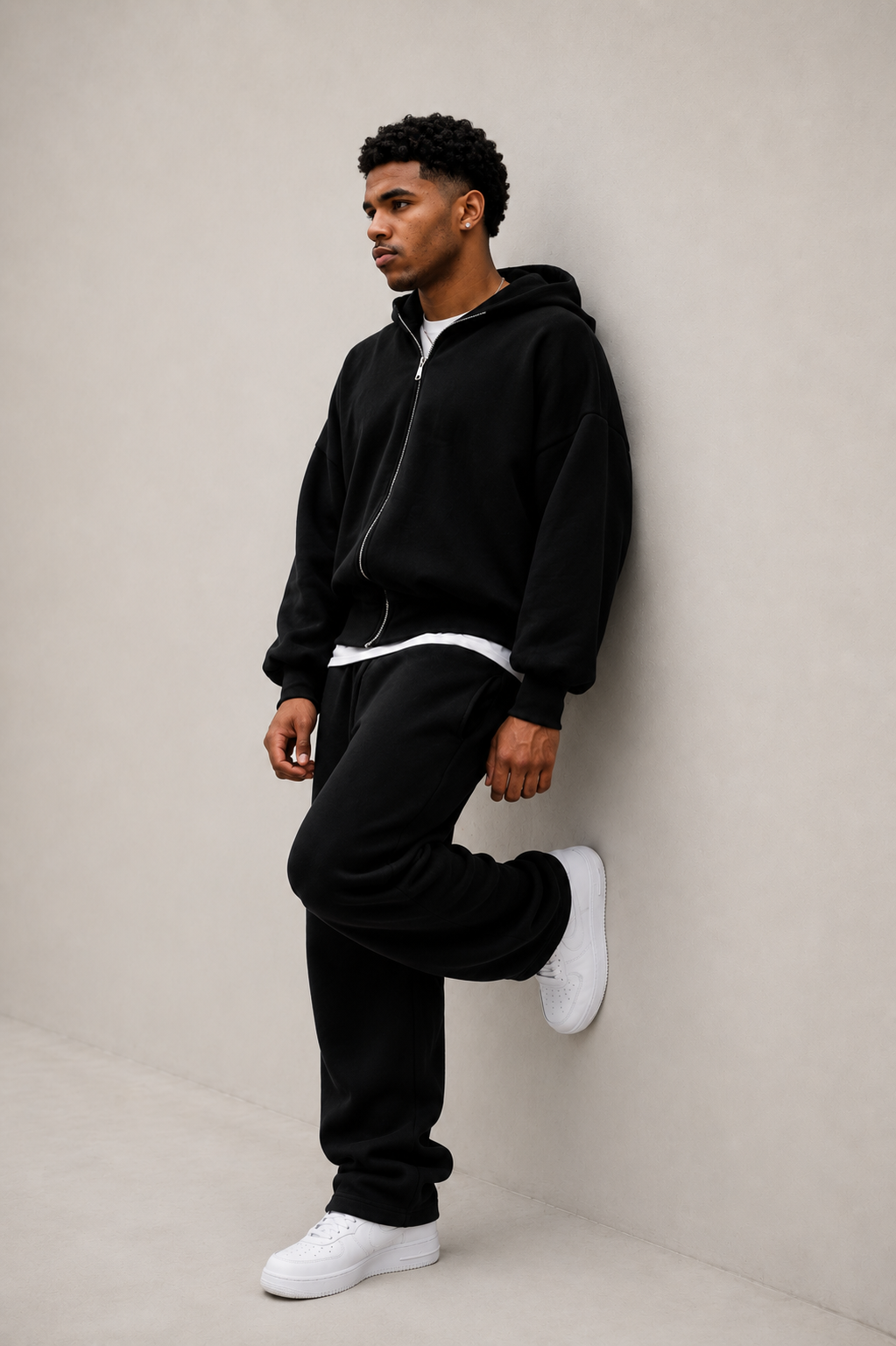 400 GSM UNISEX BLACK PREMIUM COTTON ZIP HOODIE