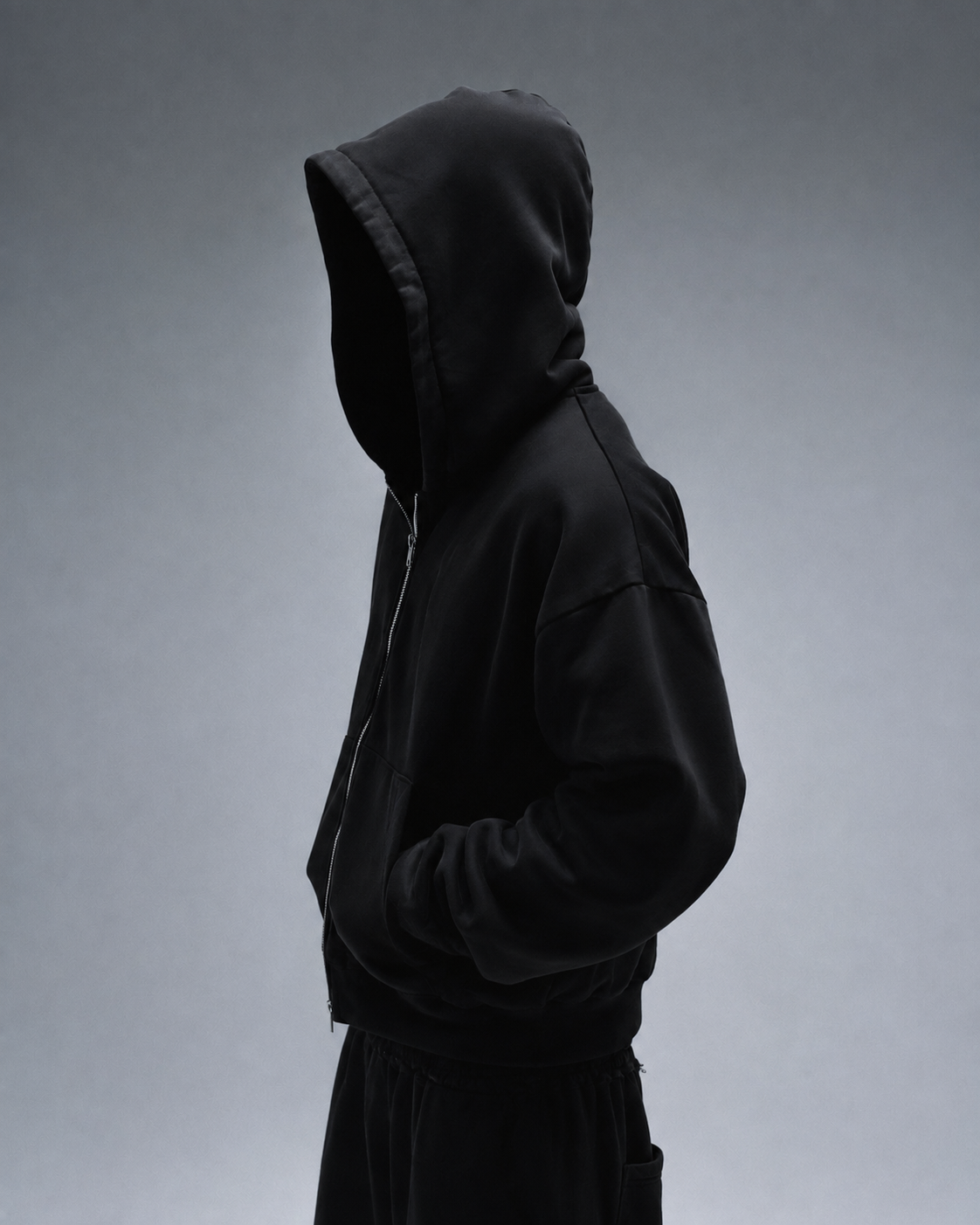 400 GSM UNISEX BLACK PREMIUM COTTON ZIP HOODIE