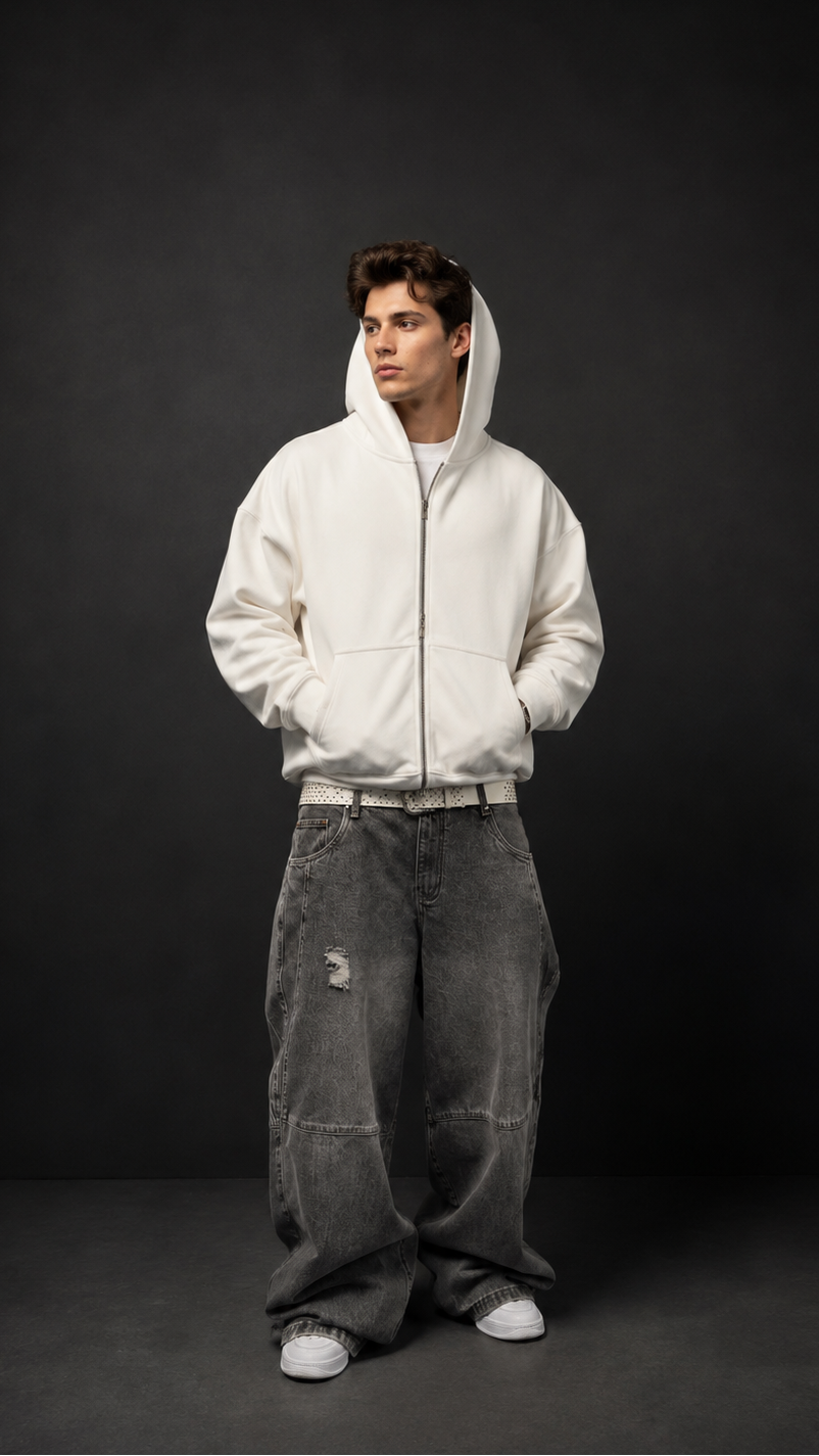 400 GSM UNISEX WHITE PREMIUM COTTON ZIP HOODIE