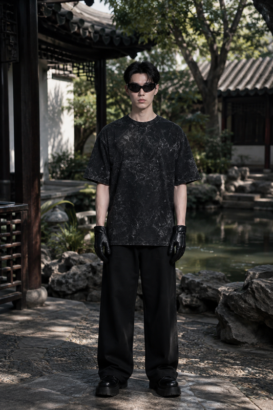 260 GSM ACID WASH BLACK UNISEX COTTON OVERSIZED TSHIRT
