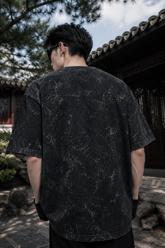 260 GSM ACID WASH BLACK UNISEX COTTON OVERSIZED TSHIRT