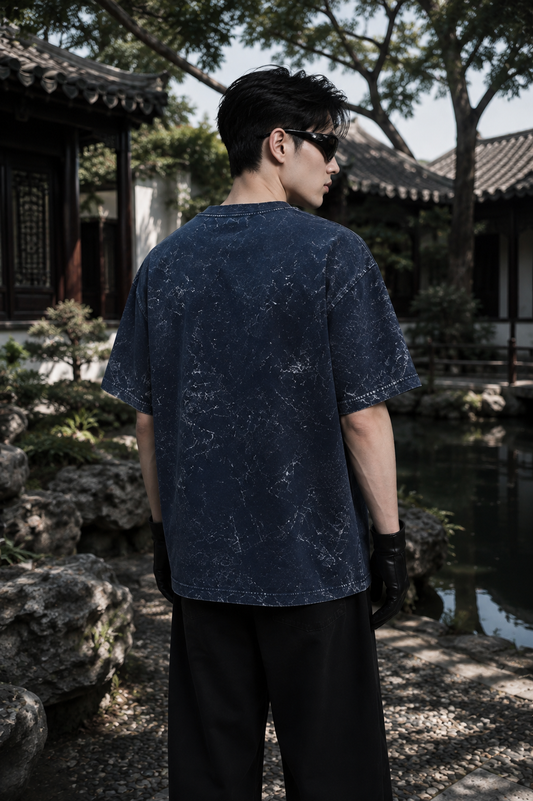 260 GSM ACID WASH NAVY BLUE UNISEX COTTON OVERSIZED TSHIRT