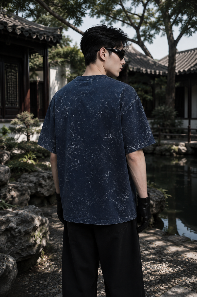 260 GSM ACID WASH NAVY BLUE UNISEX COTTON OVERSIZED TSHIRT