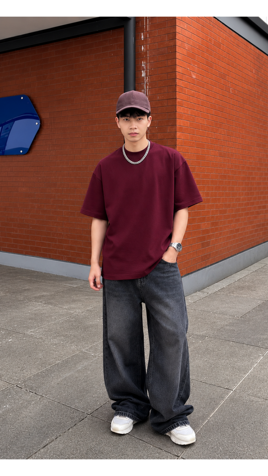 260 GSM UNISEX MAROON COTTON OVERSIZED TSHIRT