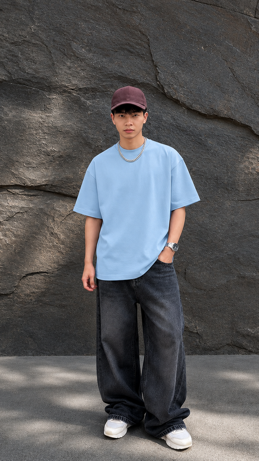 260 GSM UNISEX BABY BLUE COTTON OVERSIZED TSHIRT