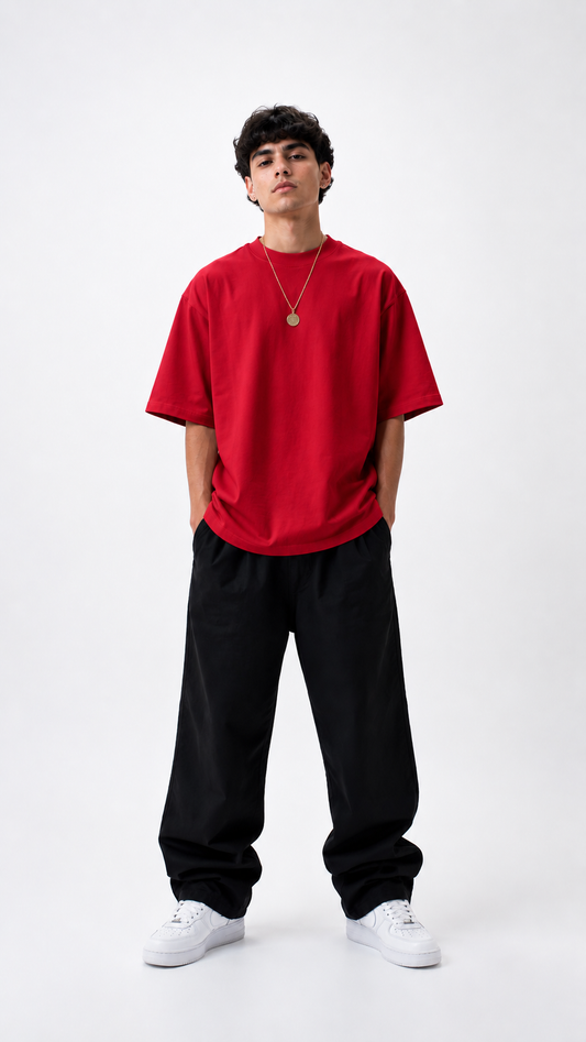 260 GSM UNISEX RED COTTON OVERSIZED TSHIRT