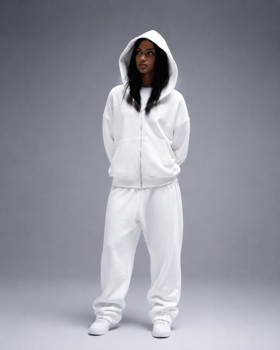 400 GSM UNISEX WHITE PREMIUM COTTON ZIP HOODIE