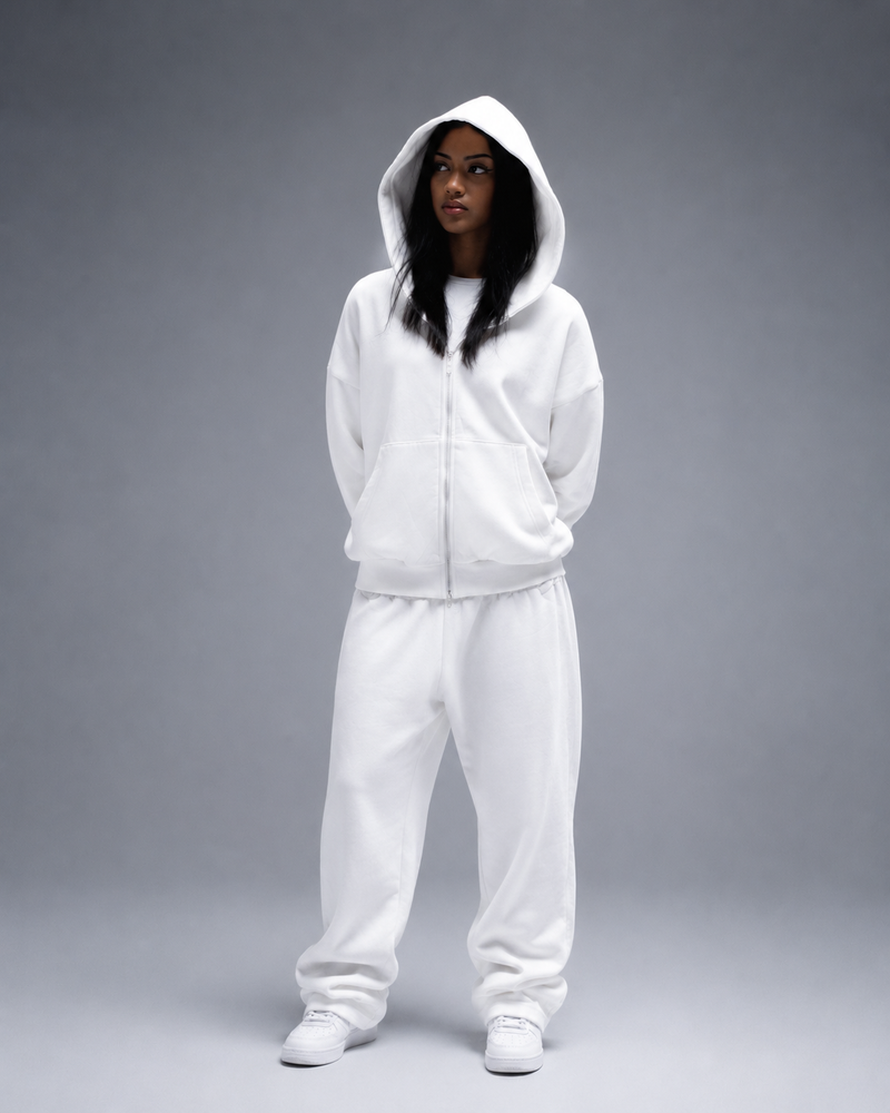 400 GSM UNISEX WHITE PREMIUM COTTON ZIP HOODIE